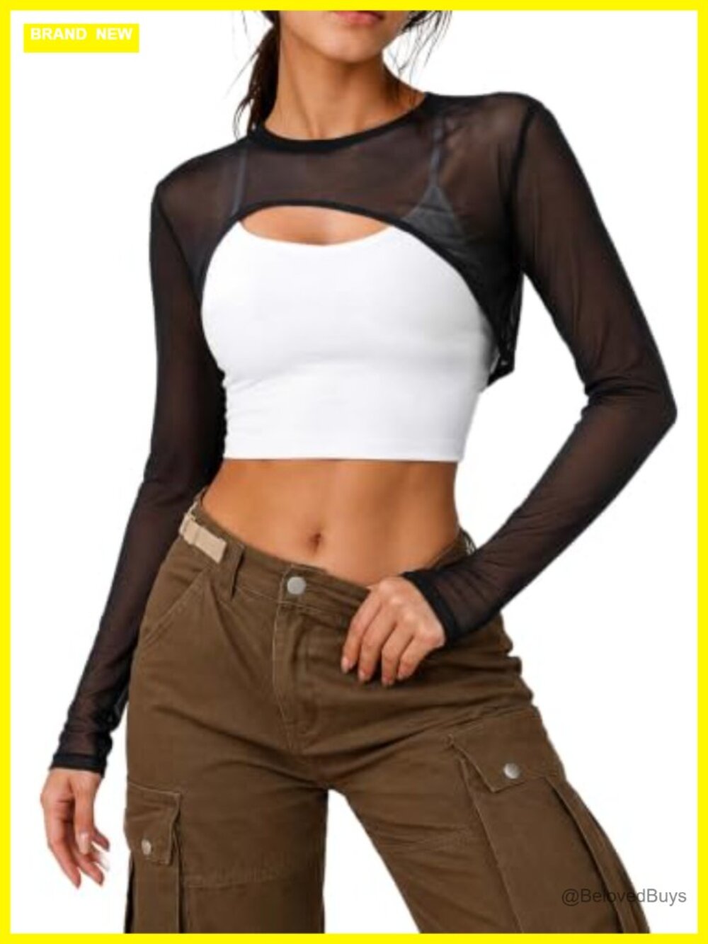 Sheer Mesh Bolero Shrug Long Sleeve Crop Top Asymmetrical Cutout